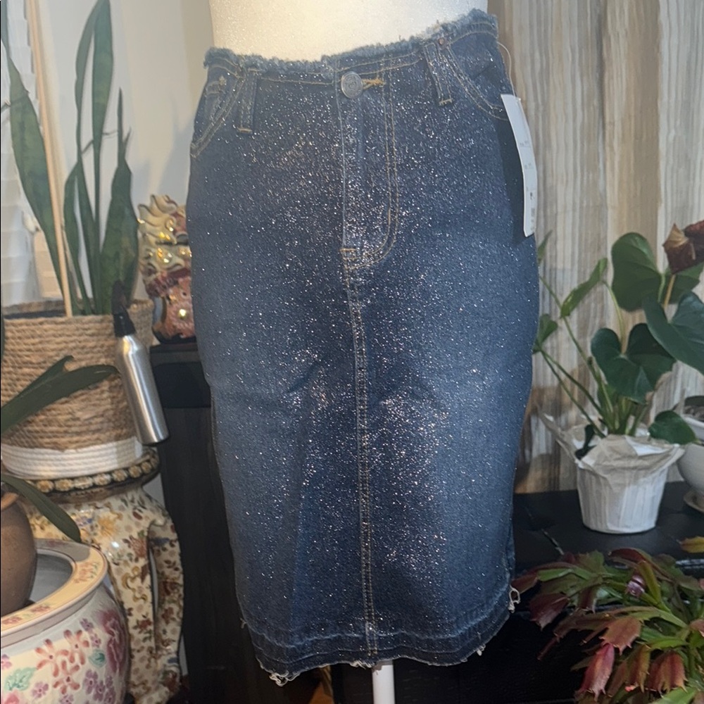 Angels Sparkly Stretch Denim Skirt, Size 3, Length 19.5”